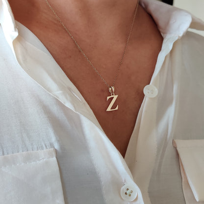 14K Gold Initial Z Pendant, Solid Yellow Gold Initial Z Charm Pendant, Gold Charm Pendant, Alphabet Z Pendant, Birthday Gift, Letter Pendant