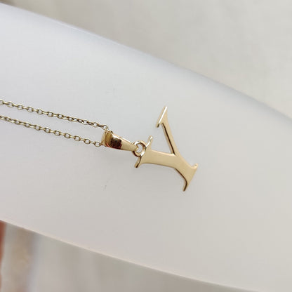 14K Gold Initial Y Pendant, Solid Yellow Gold Initial Y Charm Pendant, Gold Charm Pendant, Alphabet Y Pendant, Birthday Gift, Letter Pendant