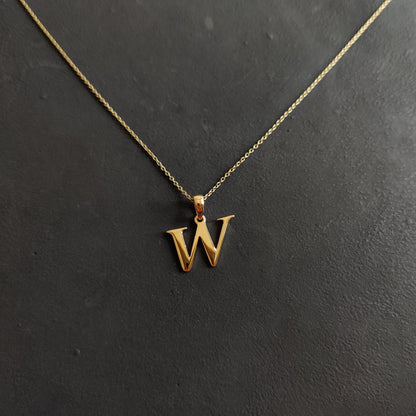 14K Gold Initial W Pendant, Solid Yellow Gold Initial W Charm Pendant, Gold Charm Pendant, Alphabet W Pendant, Birthday Gift, Letter Pendant