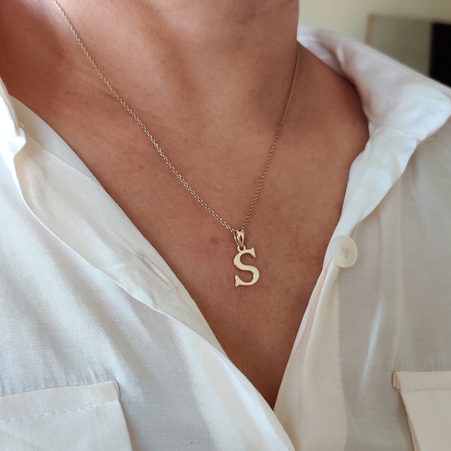 14K Gold Initial S Pendant, Solid Yellow Gold Initial S Charm Pendant, Gold Charm Pendant, Alphabet S Pendant, Birthday Gift, Letter Pendant