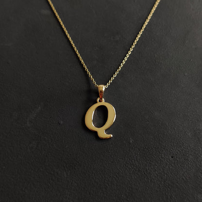 14K Gold Initial Q Pendant, Solid Yellow Gold Initial Q Charm Pendant, Gold Charm Pendant, Alphabet Q Pendant, Birthday Gift, Letter Pendant