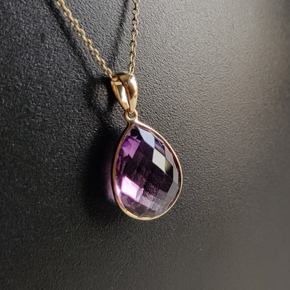 Natural Purple Amethyst Pendant, 14K Solid Gold Purple Amethyst Pendant, Gold Bezel Pendant, February Birthstone Pendant, Christmas Gift