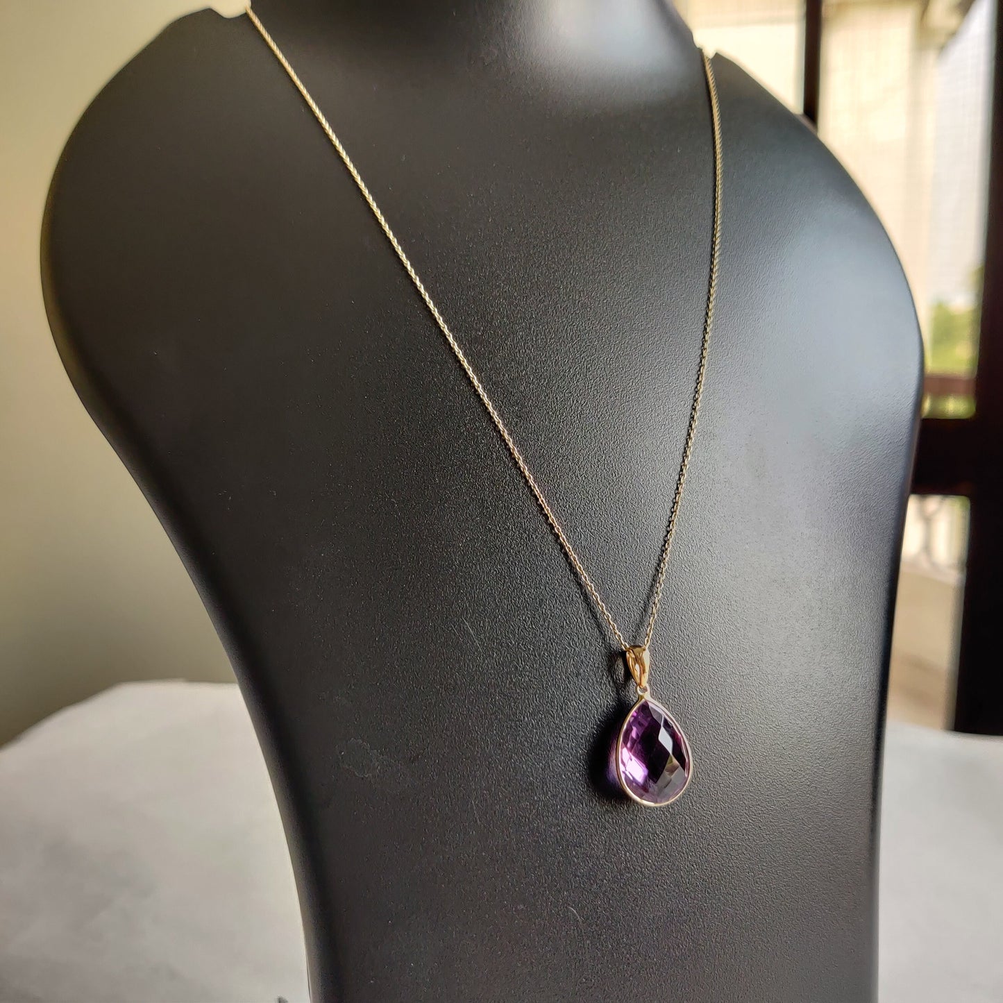 Natural Purple Amethyst Pendant, 14K Solid Gold Purple Amethyst Pendant, Gold Bezel Pendant, February Birthstone Pendant, Christmas Gift