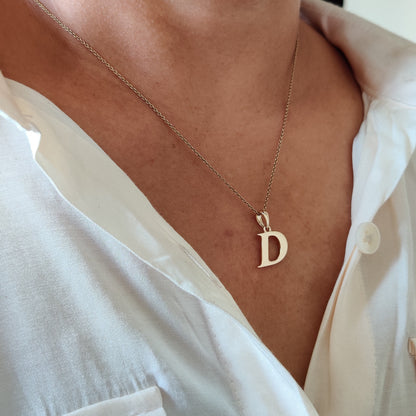 14K Gold Initial D Pendant, Solid Yellow Gold Initial D Charm Pendant, Gold Charm Pendant, Alphabet D Pendant, Birthday Gift, Letter Pendant