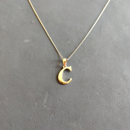 14K Gold Initial C Pendant, Solid Yellow Gold Initial C Charm Pendant, Gold Charm Pendant, Alphabet C Pendant, Birthday Gift, Letter Pendant