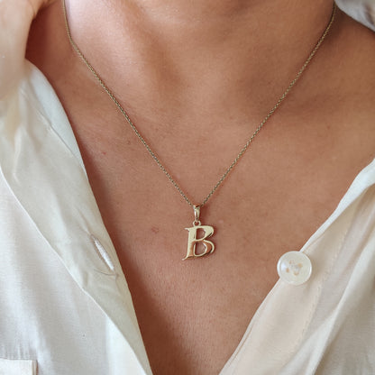 14K Gold Initial B Pendant, Solid Yellow Gold Initial B Charm Pendant, Gold Charm Pendant, Alphabet B Pendant, Birthday Gift, Letter Pendant