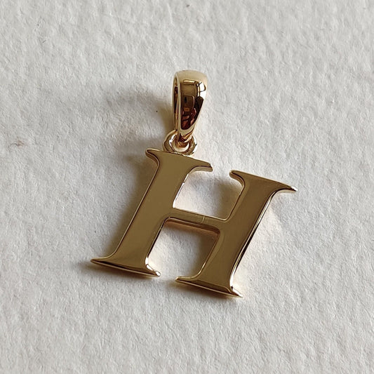 14K Gold Initial H Pendant, Solid Yellow Gold Initial H Charm Pendant, Gold Charm Pendant, Alphabet H Pendant, Birthday Gift, Letter Pendant