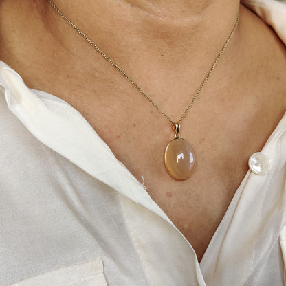 Natural Peach Moonstone Pendant, 14K Solid Yellow Gold Moonstone Pendant, June Birthstone, Bezel Pendant, Christmas Gift, Moonstone Jewelry