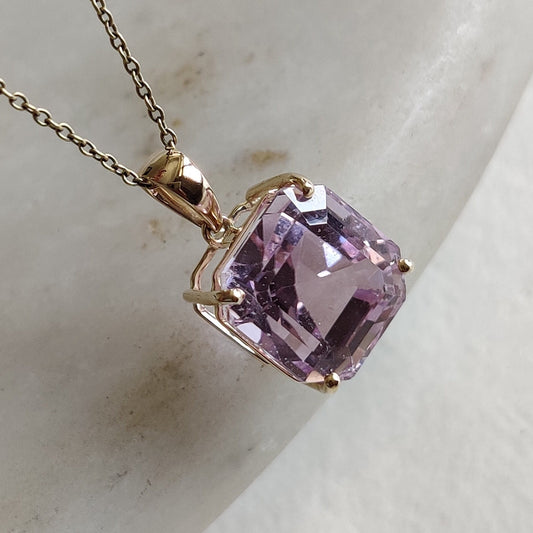 Natural Kunzite Pendant, 14K Solid Yellow Gold Kunzite Prong Pendant, October Birthstone Pendant, AAA Kunzite Pendant, Kunzite Jewelry