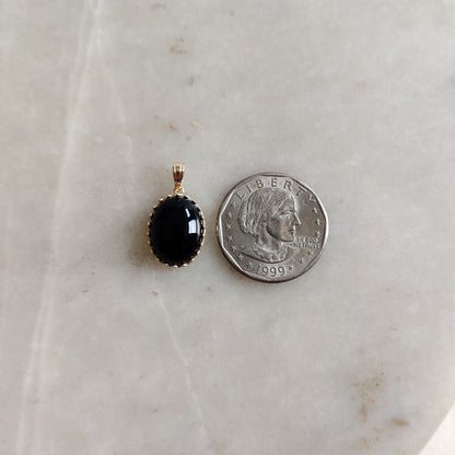 Natural Black Onyx Pendant, 14K Solid Yellow Gold Black Onyx Pendant, December Birthstone Pendant, Crown Bezel Pendant, Christmas Present