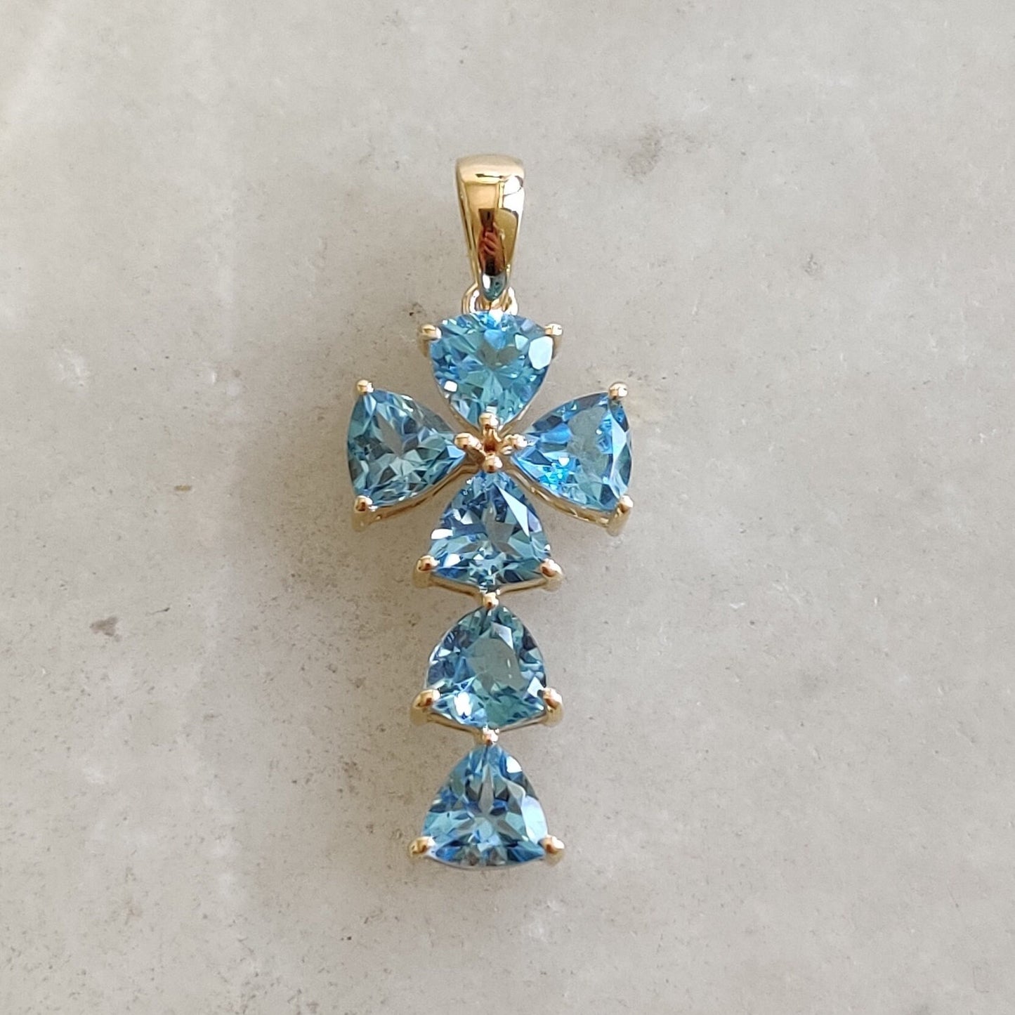 Natural Sky Blue Topaz Pendant, 14K Solid Yellow Gold Blue Topaz Pendant, December Birthstone, Holy Cross Pendant, Sky Blue Topaz Jewelry