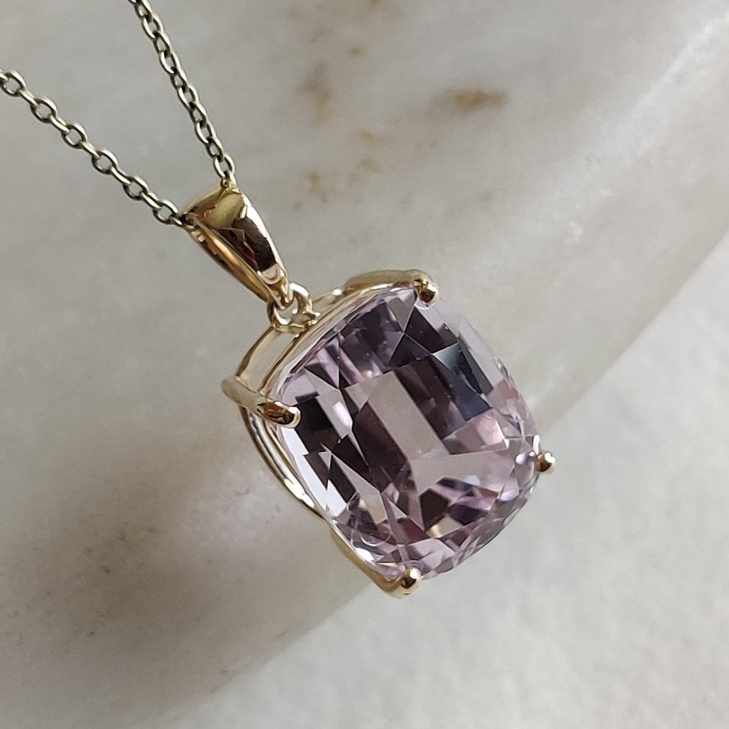 Natural Kunzite Pendant, 14K Solid Yellow Gold Kunzite Pendant, Prong Pendant , October Birthstone, Christmas Gift, Kunzite Jewelry