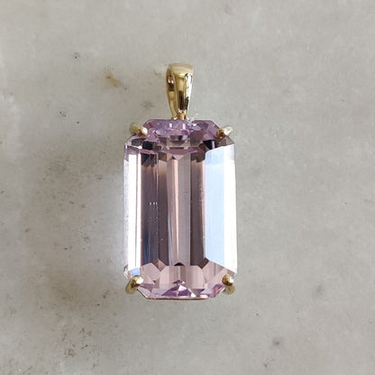 Natural Kunzite Pendant, 14K Solid Yellow Gold Kunzite Pendant, Prong Pendant, October Birthstone, Christmas Gift, Kunzite Jewelry