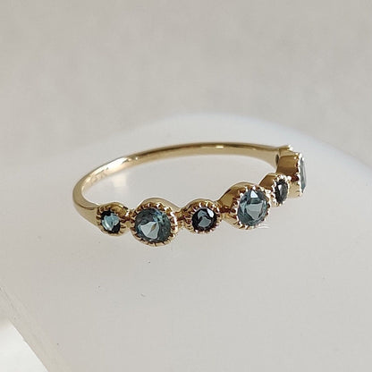 Natural Sky Blue Topaz & London Blue Topaz Ring, 14K Solid Yellow Gold Topaz Ring, December Birthstone Ring, Stackable Ring, Dainty Ring