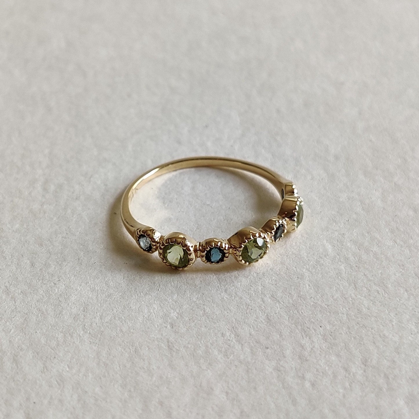 Natural Peridot & London Blue Topaz Ring, 14K Solid Yellow Gold Ring, August December Birthstone Ring, Stackable Gemstone Ring, Dainty Ring