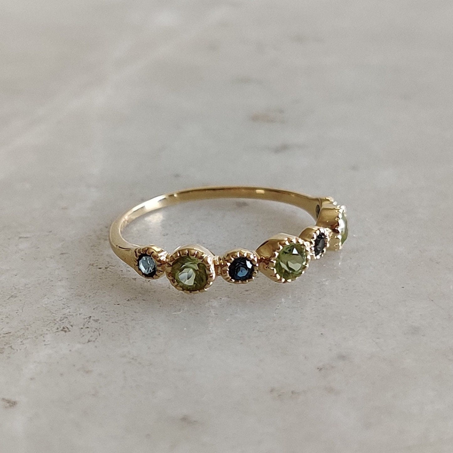 Natural Peridot & London Blue Topaz Ring, 14K Solid Yellow Gold Ring, August December Birthstone Ring, Stackable Gemstone Ring, Dainty Ring