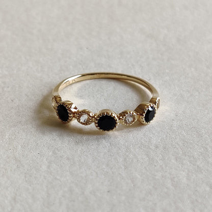 Natural Black Spinel & White Topaz Ring, 14K Solid Yellow Gold Ring, November December Birthstone Ring, Stackable Gemstone Ring, Dainty Ring