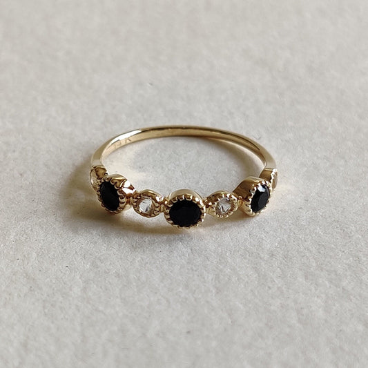 Natural Black Spinel & White Topaz Ring, 14K Solid Yellow Gold Ring, November December Birthstone Ring, Stackable Gemstone Ring, Dainty Ring