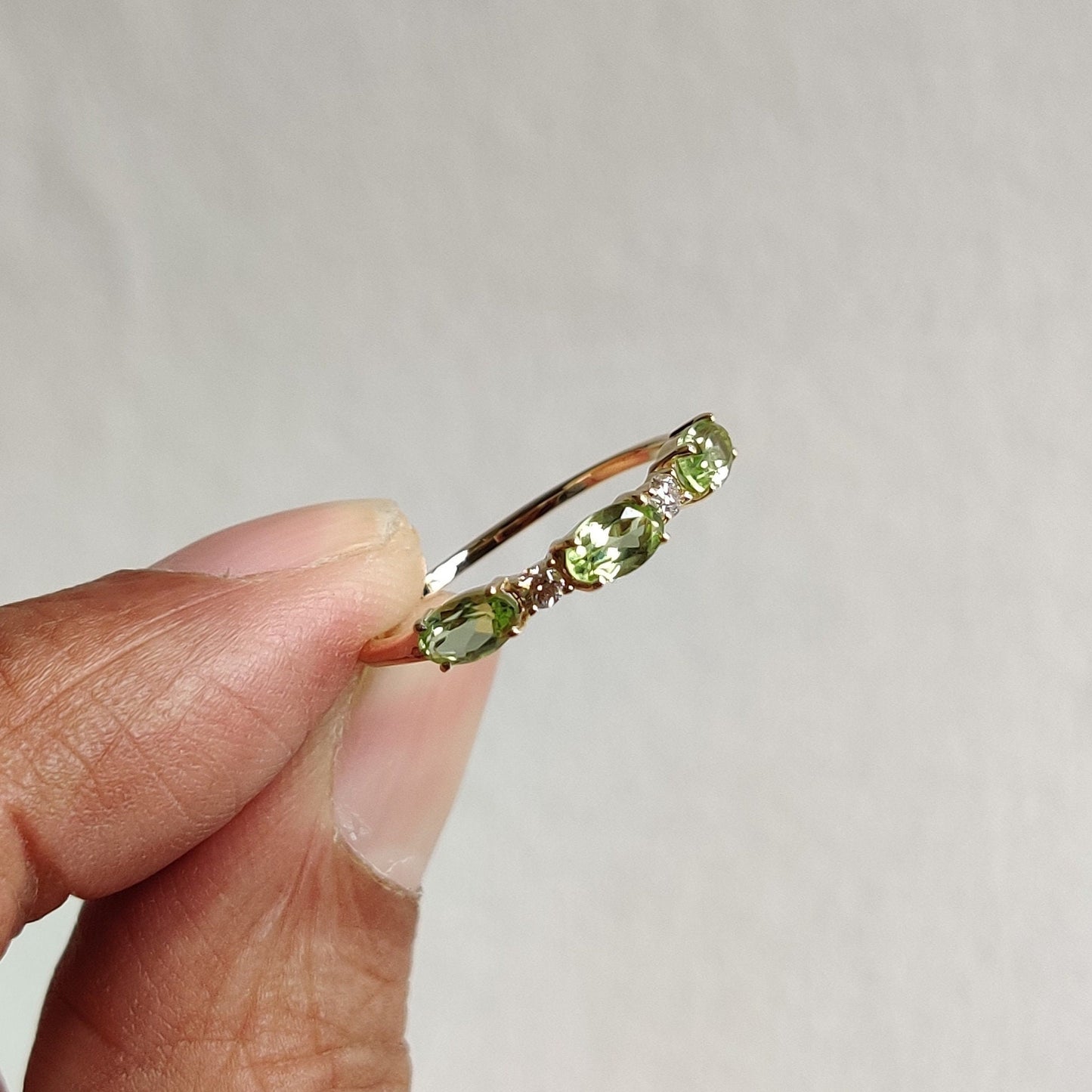 Natural Peridot & Diamond Ring, 14K Solid Yellow Gold Ring, August Birthstone Ring, Peridot Jewelry, Diamond Ring, Christmas Gift