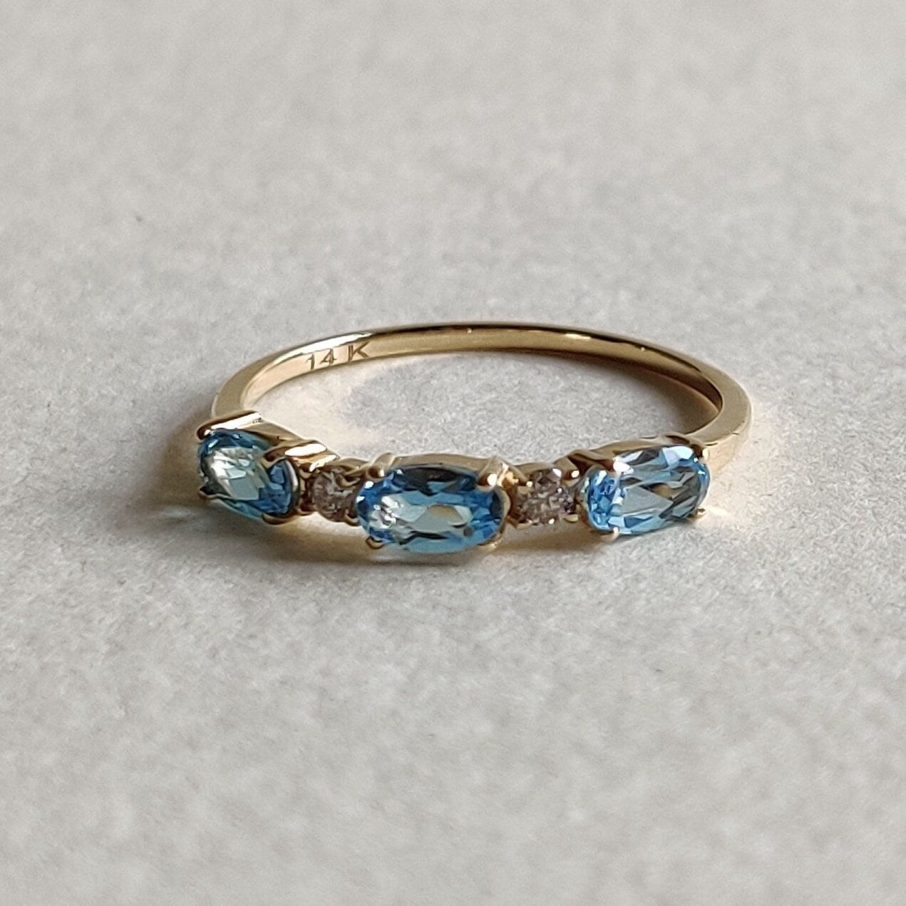 Natural Sky Blue Topaz Diamond Ring, 14K Solid Yellow Gold Ring, December Birthstone, Dainty Topaz Ring, Blue Topaz Jewelry, Christmas Gift