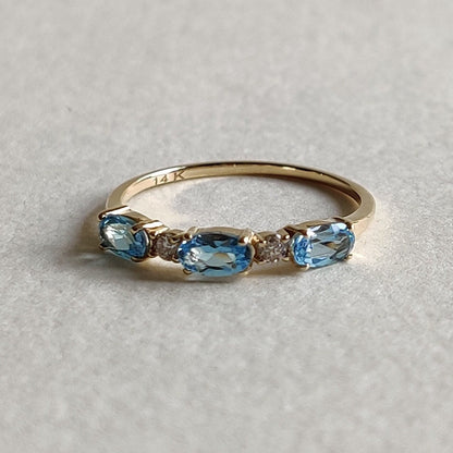 Natural Sky Blue Topaz Diamond Ring, 14K Solid Yellow Gold Ring, December Birthstone, Dainty Topaz Ring, Blue Topaz Jewelry, Christmas Gift