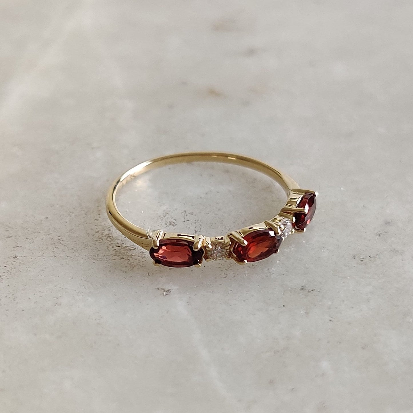 Natural Garnet & Diamond Ring, 14K Solid Yellow Gold Garnet Ring, January Birthstone Ring, Garnet Jewelry, Christmas Gift, Diamond Ring