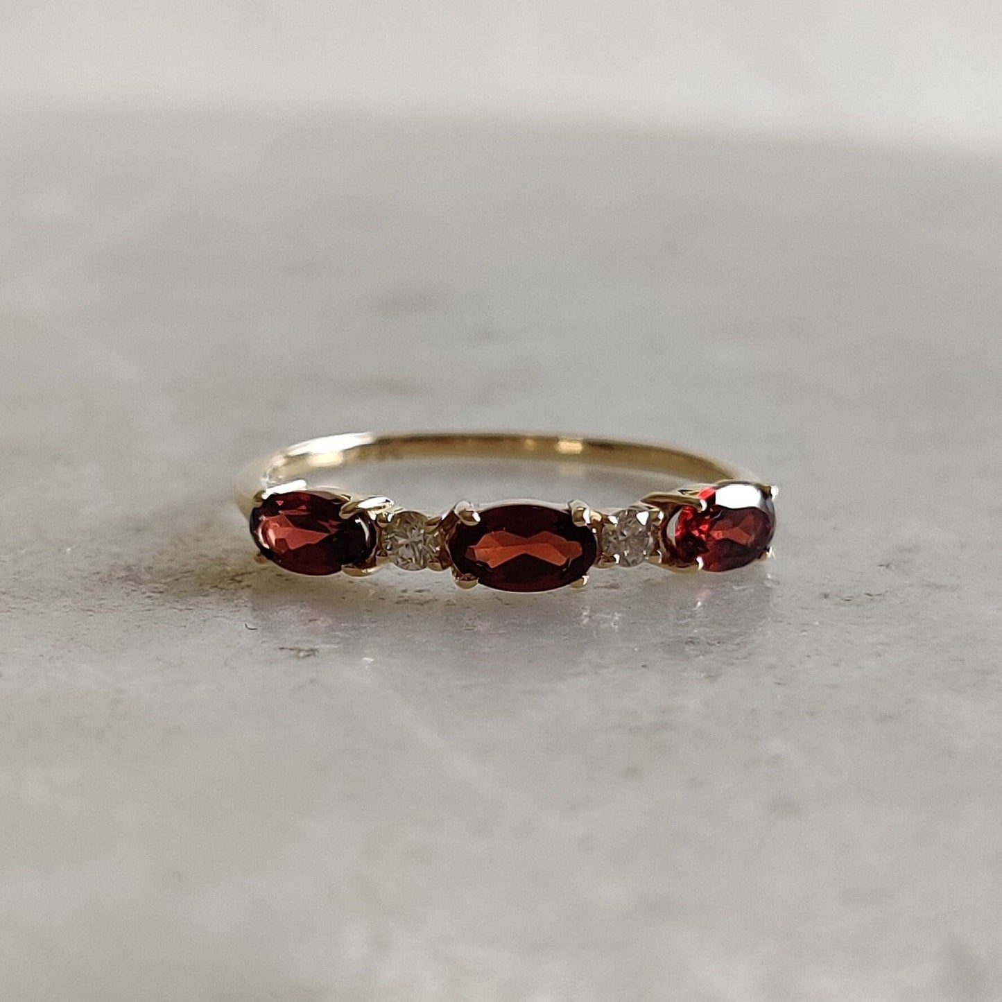 Natural Garnet & Diamond Ring, 14K Solid Yellow Gold Garnet Ring, January Birthstone Ring, Garnet Jewelry, Christmas Gift, Diamond Ring