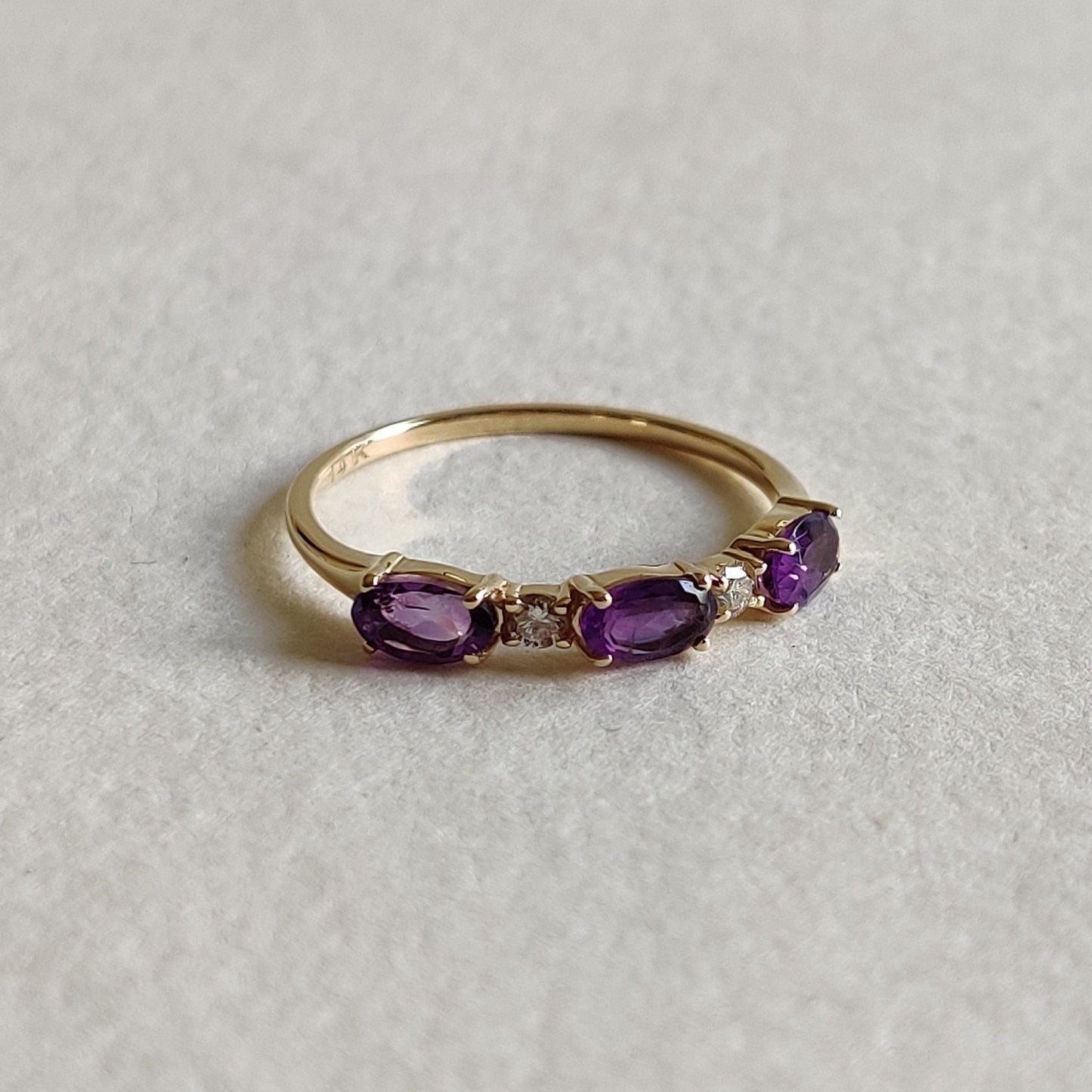 Natural Purple Amethyst Ring, 14K Solid Yellow Gold Amethyst & Diamond Ring, 14K Gold Diamond Ring, February Birthstone, Amethyst Jewelry