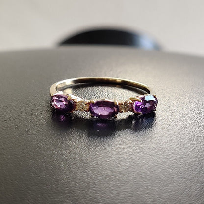 Natural Purple Amethyst Ring, 14K Solid Yellow Gold Amethyst & Diamond Ring, 14K Gold Diamond Ring, February Birthstone, Amethyst Jewelry