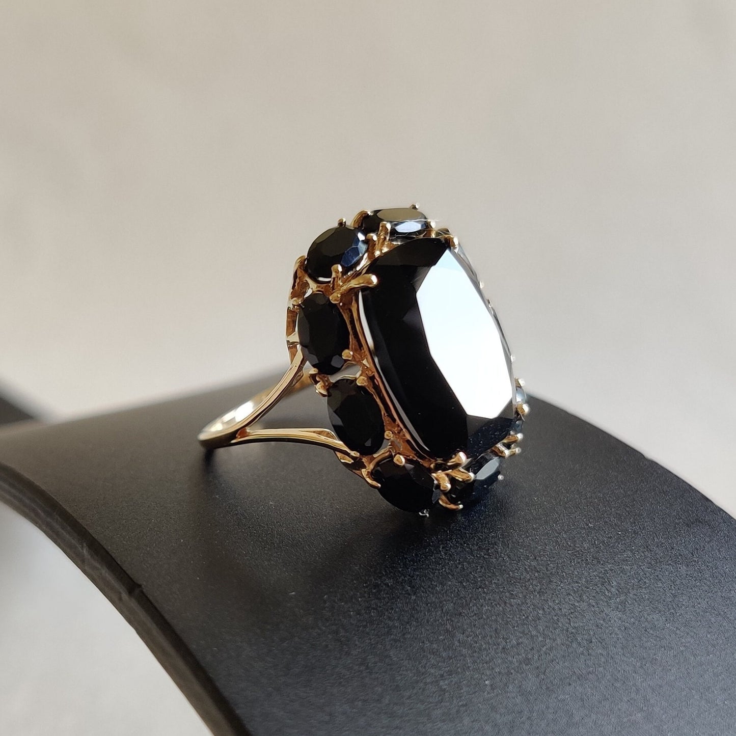 Natural Black Onyx Ring, 14K Solid Yellow Gold Black Spinel Ring, December Birthstone Ring, Cocktail Ring, Spinel Jewelry, Birthday Present