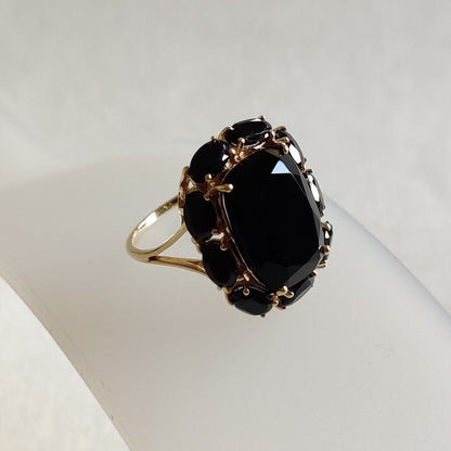 Natural Black Onyx Ring, 14K Solid Yellow Gold Black Spinel Ring, December Birthstone Ring, Cocktail Ring, Spinel Jewelry, Birthday Present