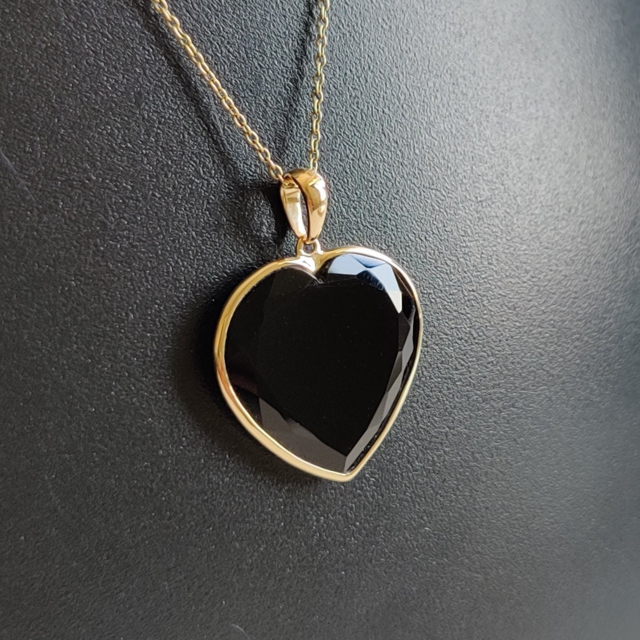 Natural Black Onyx Heart Pendant, 14K Solid Yellow Gold Pendant, Heart Shape Pendant, Christmas Gift, December Birthstone, Heart Pendant