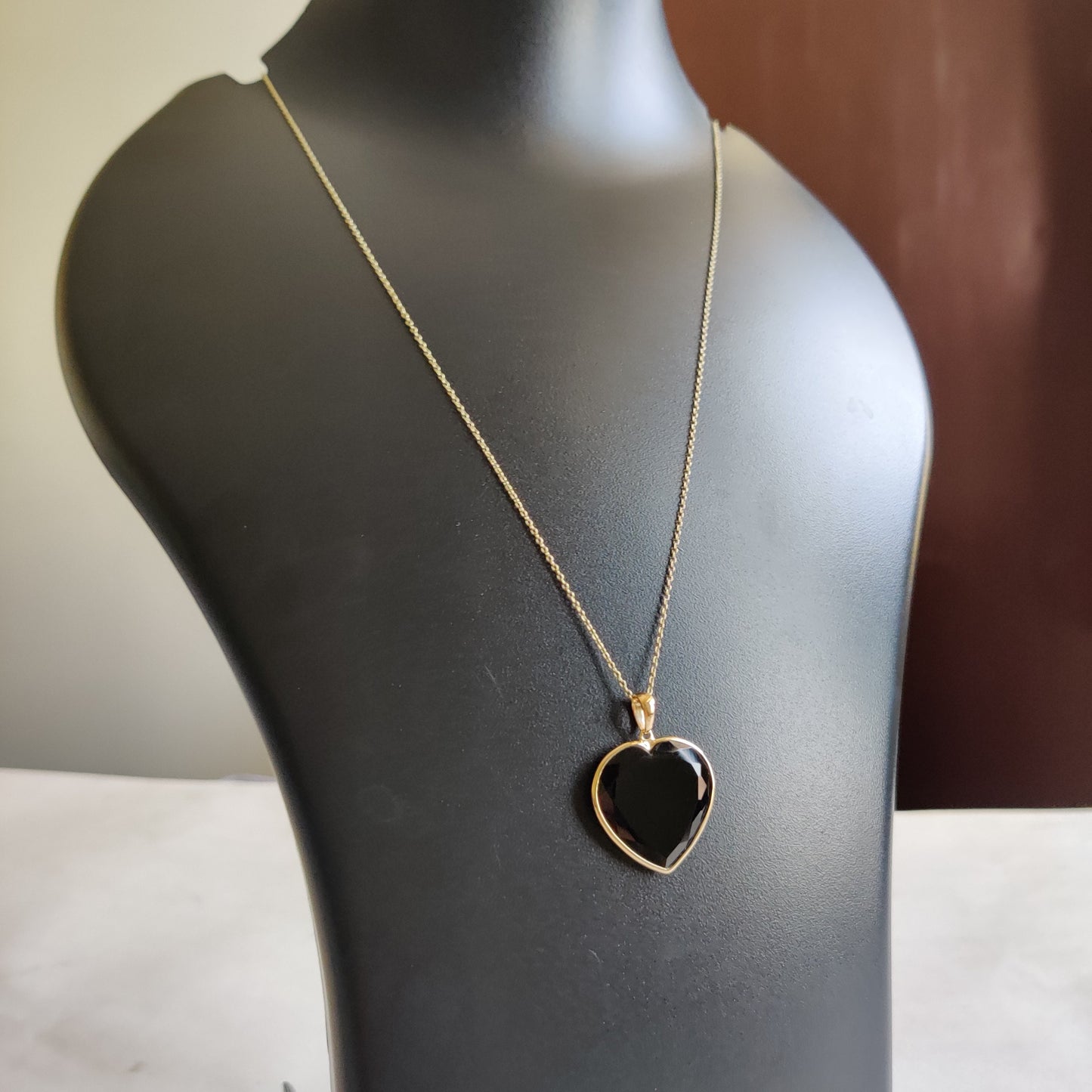 Natural Black Onyx Heart Pendant, 14K Solid Yellow Gold Pendant, Heart Shape Pendant, Christmas Gift, December Birthstone, Heart Pendant