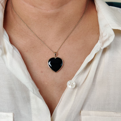 Natural Black Onyx Heart Pendant, 14K Solid Yellow Gold Pendant, Heart Shape Pendant, Christmas Gift, December Birthstone, Heart Pendant