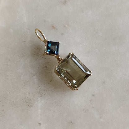 Natural London Blue Topaz and Green Amethyst Pendant, Gemstone Pendant Set in 14K Solid Yellow Gold Pendant, February Birthstone Pendant