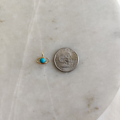 Natural Turquoise Evil Eye Pendant, 14K Solid Yellow Gold Sleeping Beauty Turquoise Pendant, Evil Eye Charm Pendant, December Birthstone