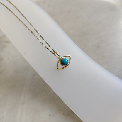 Natural Turquoise Evil Eye Pendant, 14K Solid Yellow Gold Sleeping Beauty Turquoise Pendant, Evil Eye Charm Pendant, December Birthstone