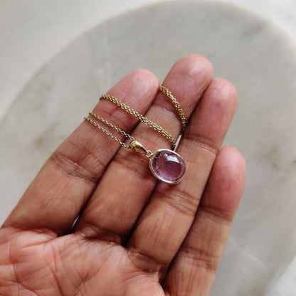 Natural Kunzite Pendant, 14K Solid Gold Kunzite Pendant, Solid Gold Oval Bezel Pendant, October Birthstone, Christmas Gifts, Kunzite Jewelry