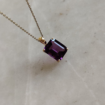 Natural Purple Amethyst Pendant, 14K Solid Gold Purple Amethyst Octagon Pendant, February Birthstone, Amethyst Jewelry, Christmas Gift