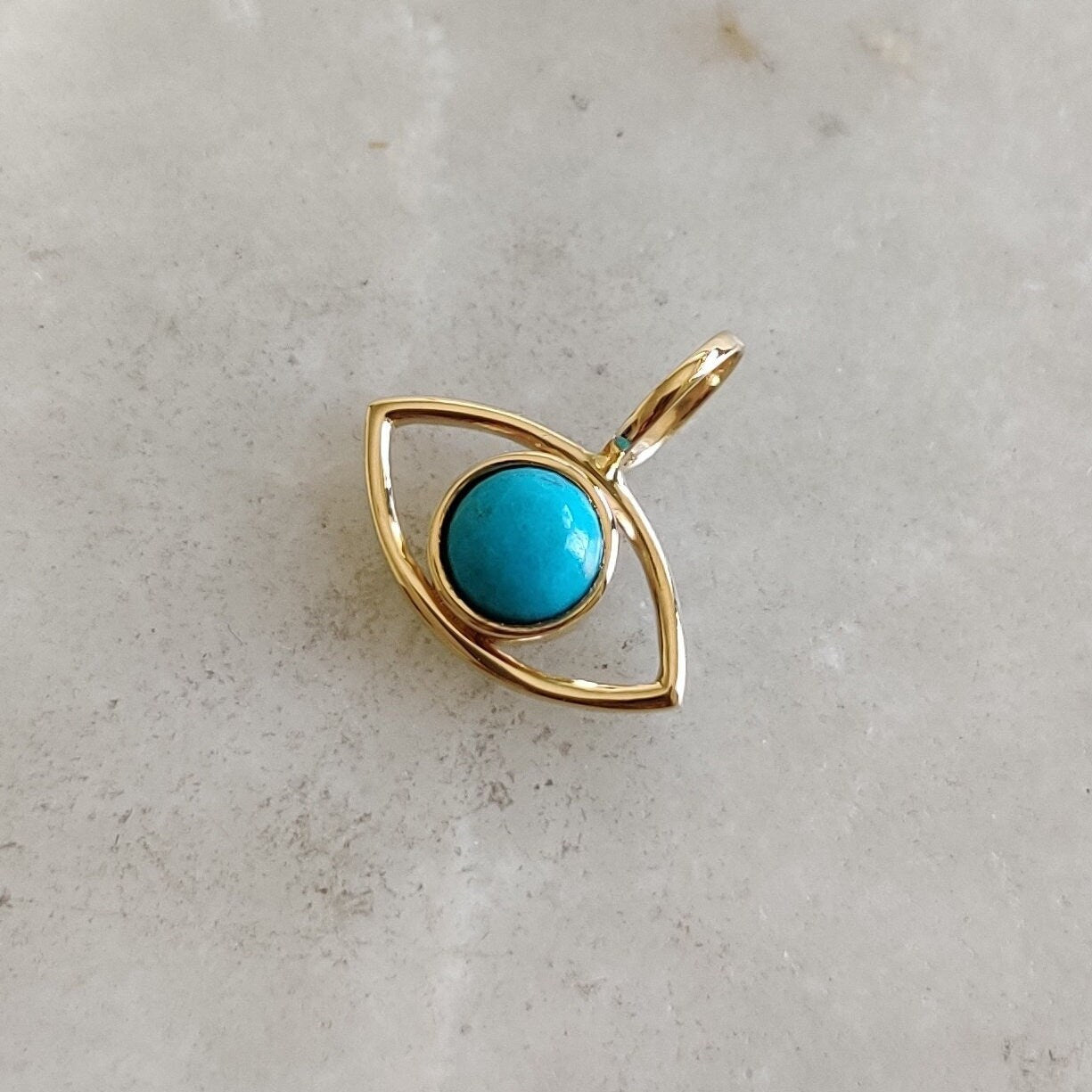 Natural Turquoise Evil Eye Pendant, 14K Solid Yellow Gold Sleeping Beauty Turquoise Pendant, Evil Eye Charm Pendant, December Birthstone