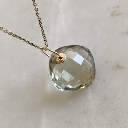 Natural Green Amethyst Pendant, 14K Solid Gold Amethyst Pendant, February Birthstone Pendant, Green Amethyst Jewelry, Christmas Present