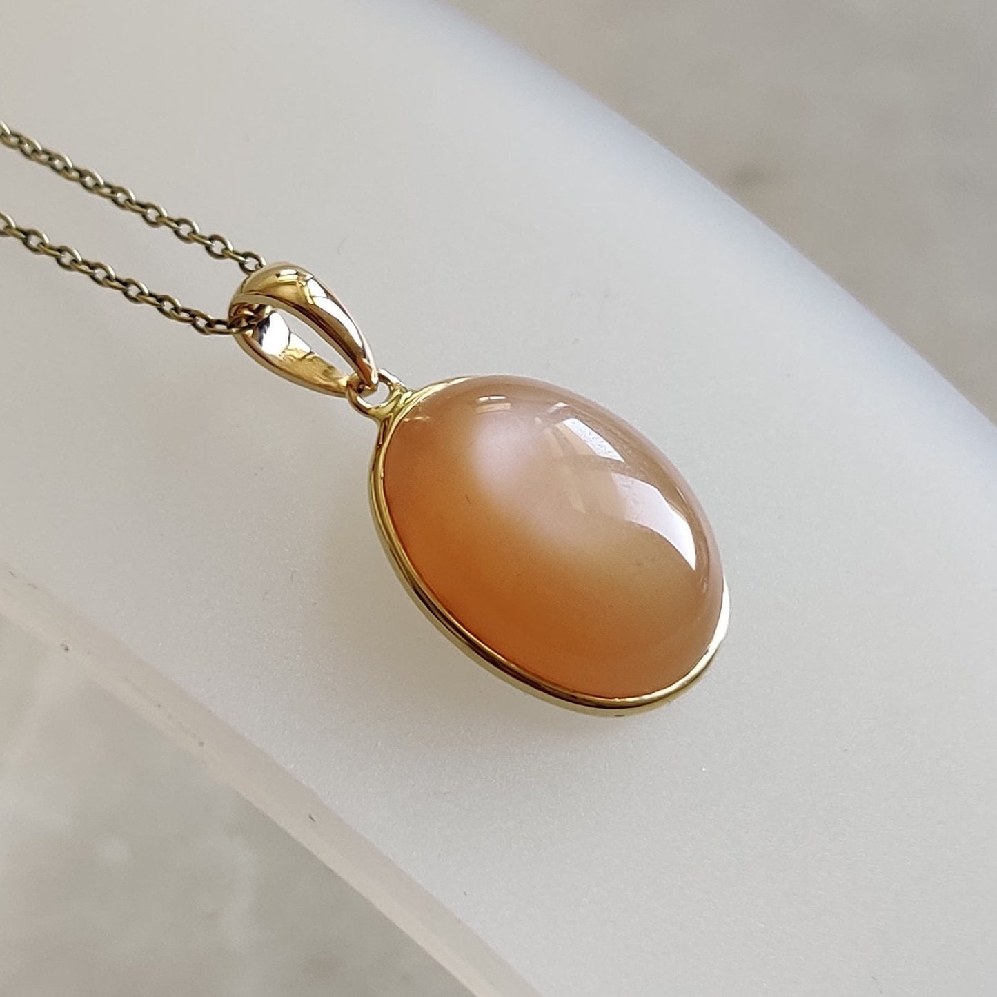 Natural Peach Moonstone Pendant, 14K Solid Yellow Gold Moonstone Pendant, June Birthstone, Christmas Gift, Bezel Pendant, Moonstone Jewelry