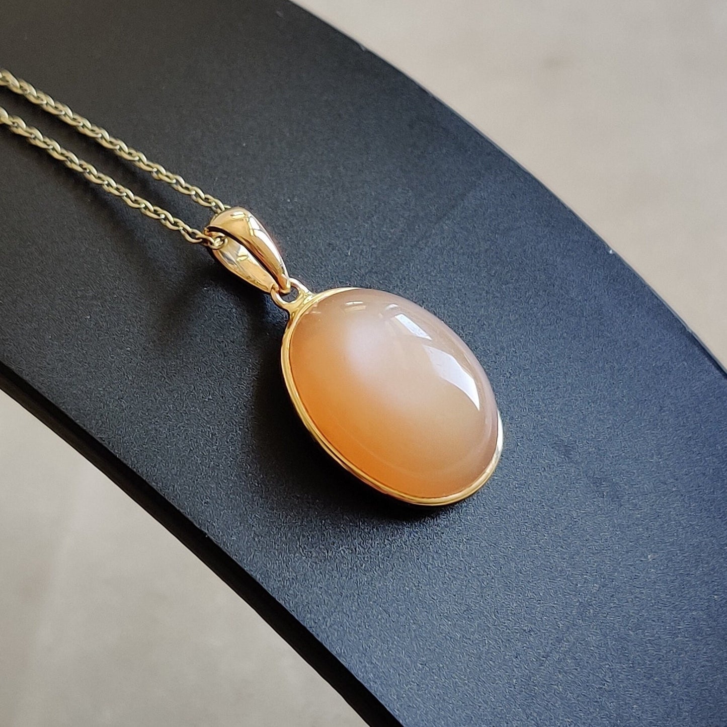 Natural Peach Moonstone Pendant, 14K Solid Yellow Gold Moonstone Pendant, June Birthstone, Christmas Gift, Bezel Pendant, Moonstone Jewelry