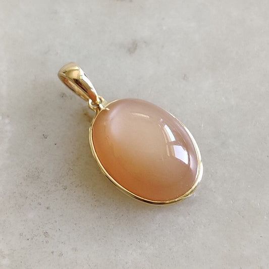 Natural Peach Moonstone Pendant, 14K Solid Yellow Gold Moonstone Pendant, June Birthstone, Christmas Gift, Bezel Pendant, Moonstone Jewelry