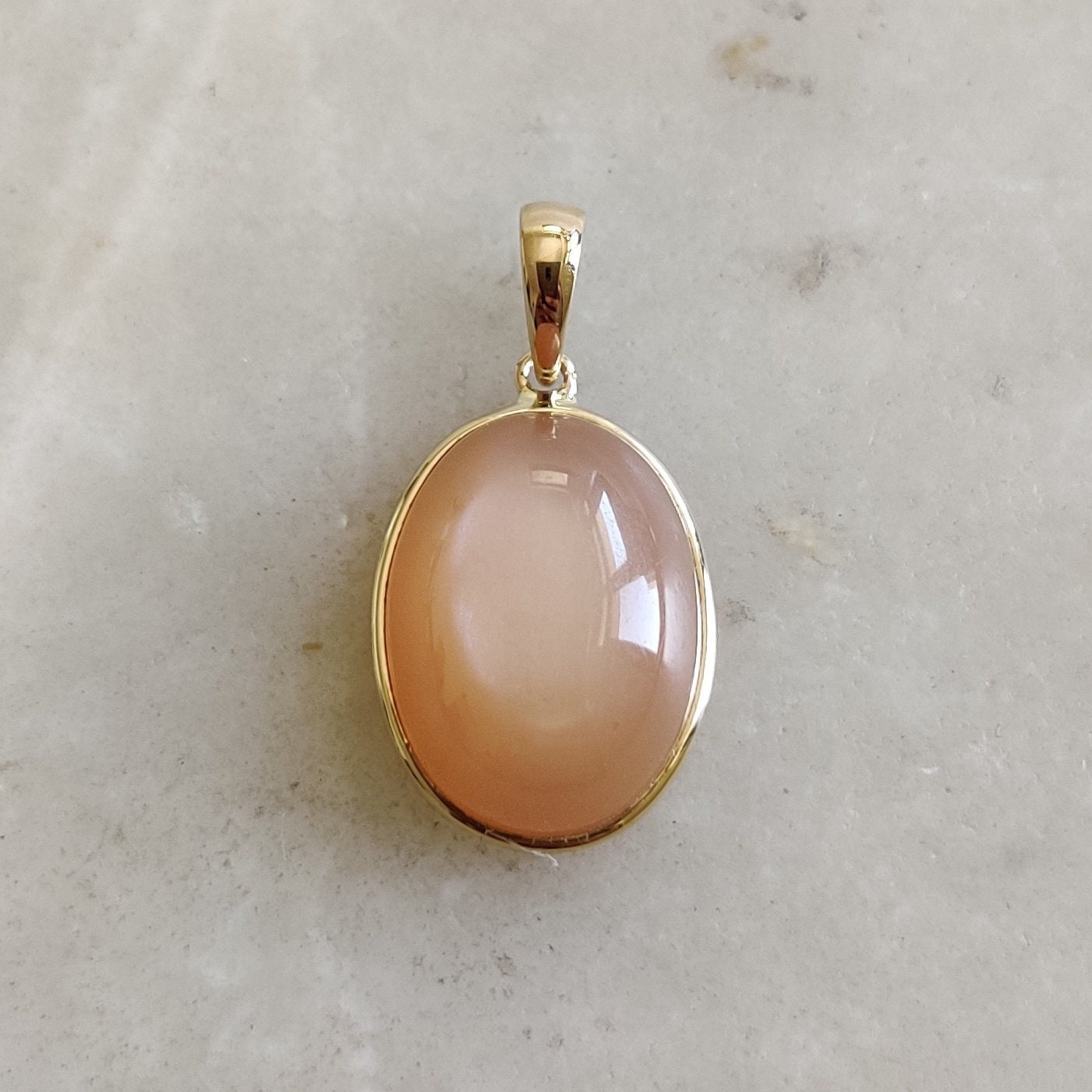 Natural Peach Moonstone Pendant, 14K Solid Yellow Gold Moonstone Pendant, June Birthstone, Christmas Gift, Bezel Pendant, Moonstone Jewelry