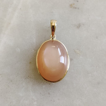 Natural Peach Moonstone Pendant, 14K Solid Yellow Gold Moonstone Pendant, June Birthstone, Christmas Gift, Bezel Pendant, Moonstone Jewelry