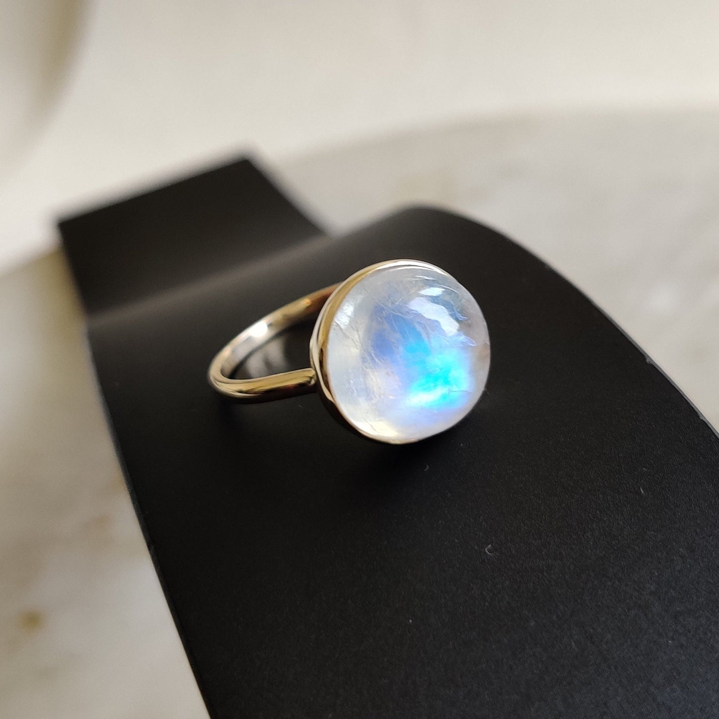 Natural Rainbow Moonstone Ring, 14K Solid Gold Ring, Rainbow Moonstone Gold Ring, Rainbow Moonstone Jewelry, Dainty Ring, June Birthstone