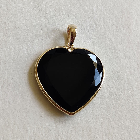 Natural Black Onyx Heart Pendant, 14K Solid Yellow Gold Pendant, Heart Shape Pendant, Christmas Gift, December Birthstone, Heart Pendant