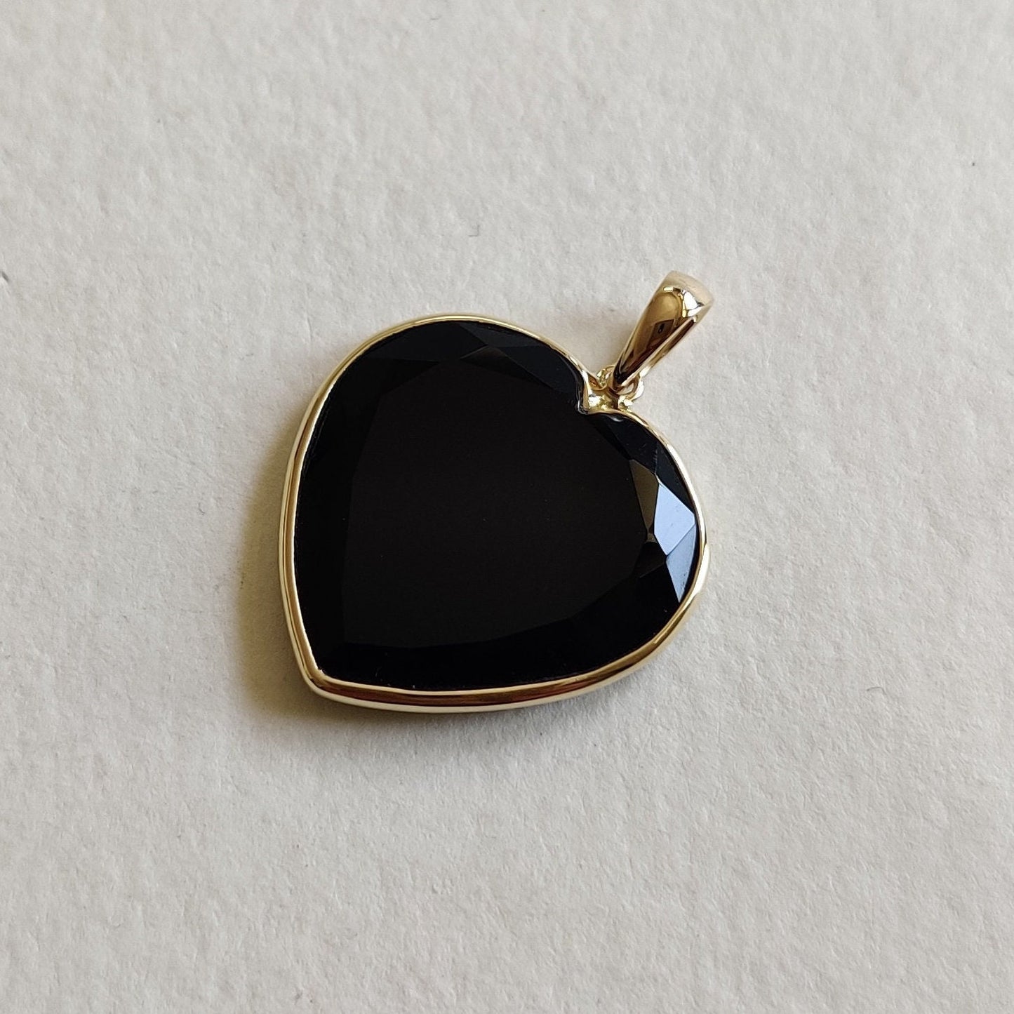 Natural Black Onyx Heart Pendant, 14K Solid Yellow Gold Pendant, Heart Shape Pendant, Christmas Gift, December Birthstone, Heart Pendant