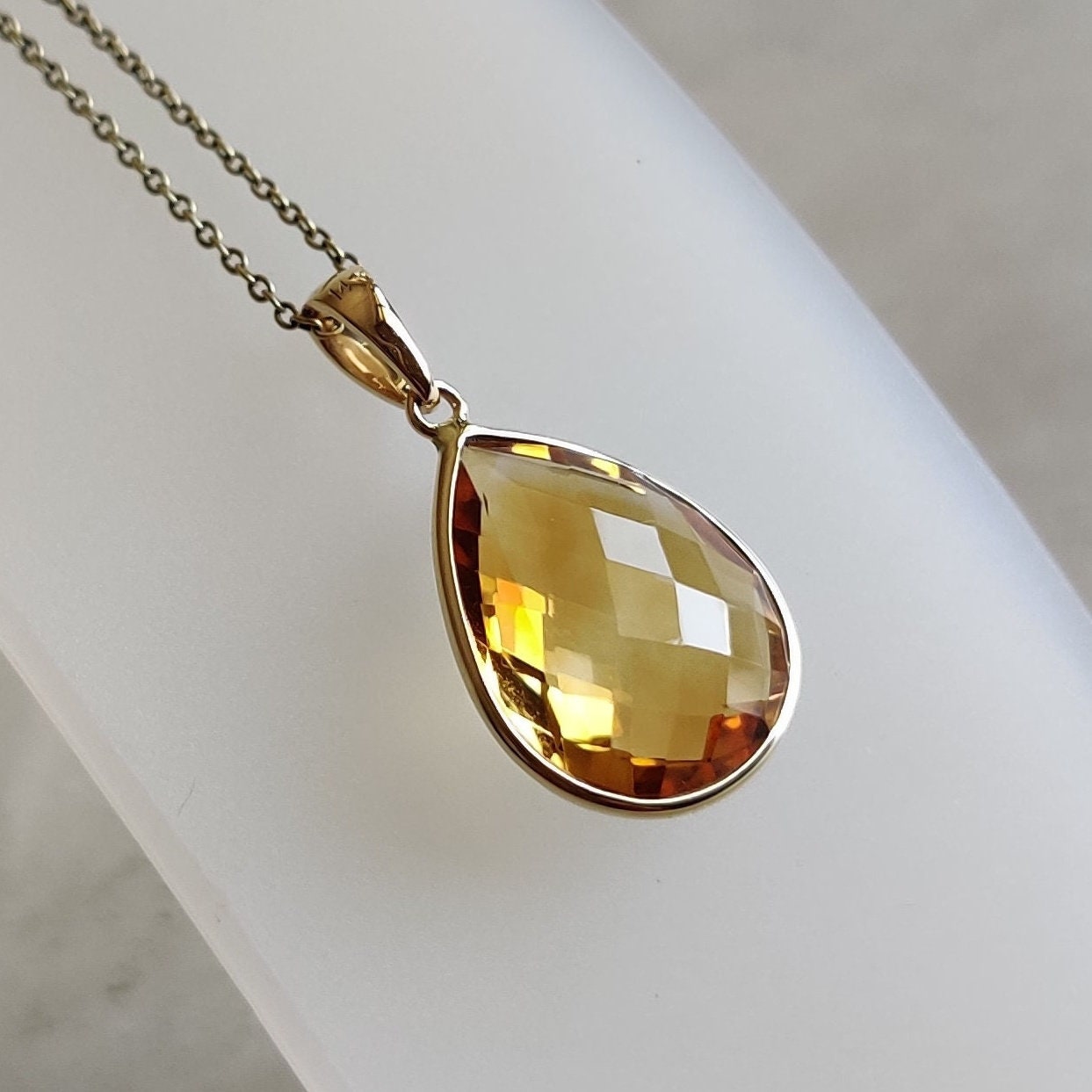 Natural Citrine Pendant, 14K Solid Yellow Gold Citrine Pendant, Bezel Pendant Necklace, November Birthstone, Christmas Gift, Citrine Jewelry